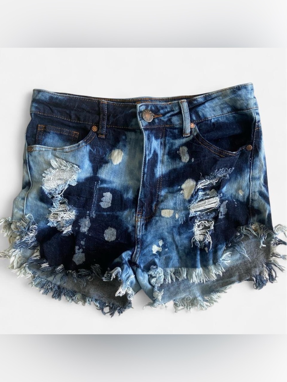 VIP Blue Tie-Dye Distressed Denim Shorts